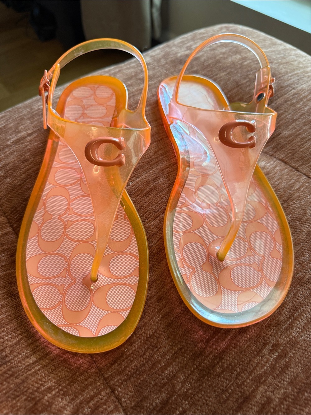 Coach Translucent Coral Jelly Thong Sandals